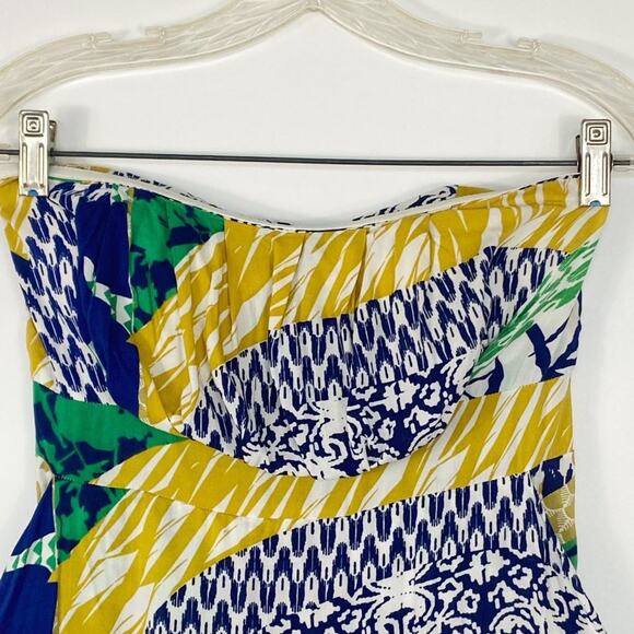 Forever 21 Island Tropical Vacation Strapless Dress Yellow Blue Green Sundress - Picture 4 of 11